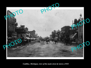 OLD LARGE HISTORIC PHOTO OF CADILLAC MICHIGAN, THE MAIN STREET & STORES c1910