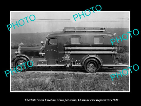 OLD LARGE HISTORIC PHOTO OF CHARLOTTE NORTH CAROLINA FIRE DEPARTMENT TRUCK c1940