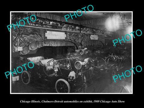 OLD LARGE HISTORIC PHOTO OF CHICAGO ILLINOIS, CHALMERS MOTOR CAR EXHIBIT c1909