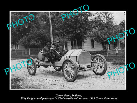 OLD LARGE HISTORIC PHOTO OF CROWN POINT INDIANA, KNIPPER, CHALMERS RACE CAR 1909