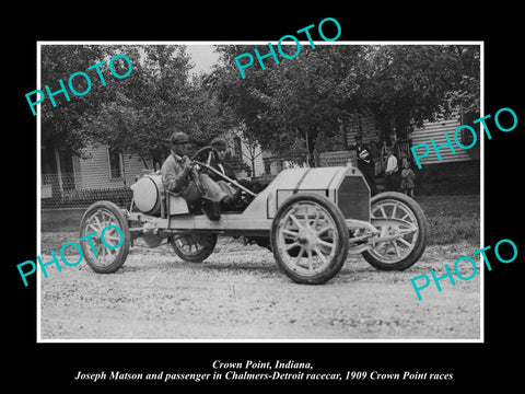 OLD LARGE HISTORIC PHOTO OF CROWN POINT INDIANA, MATSON, CHALMERS RACE CAR 1909