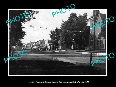 OLD LARGE HISTORIC PHOTO OF CROWN POINT INDIANA, THE MAIN St & STORES c1910 1