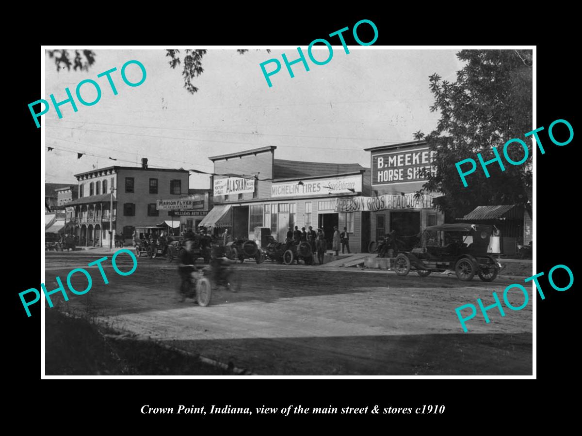 OLD LARGE HISTORIC PHOTO OF CROWN POINT INDIANA, THE MAIN St & STORES c1910 2