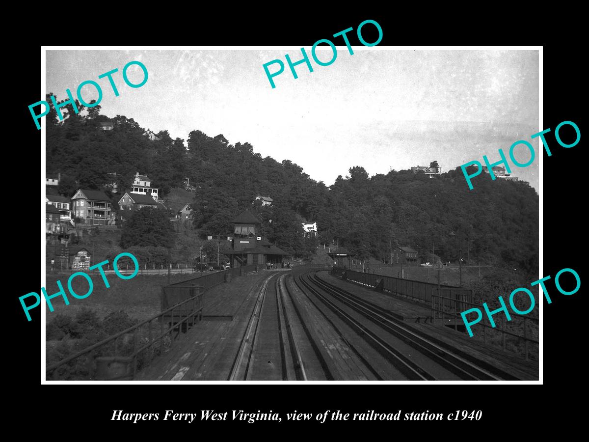 OLD LARGE HISTORIC PHOTO OF HARPERS FERRY WEST VIRGINIA RAILROAD STATION c1940