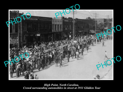 OLD LARGE HISTORIC PHOTO OF HIGH POINT NORTH CAROLINA 1911 GLIDDEN MOTOR TOUR