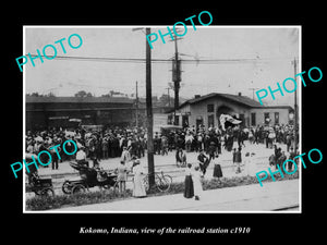 OLD LARGE HISTORIC PHOTO OF KOKOMO INDIANA, THE RAILROAD DEPOT STATION c1910