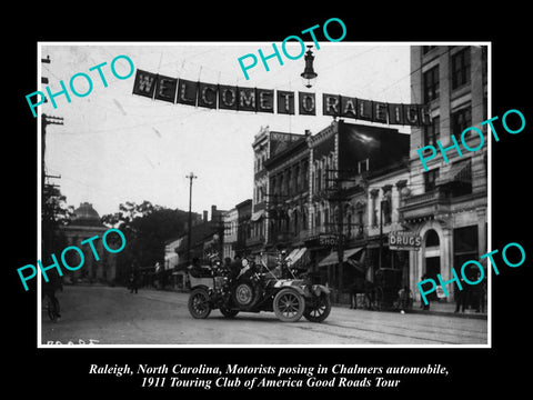 OLD LARGE HISTORIC PHOTO OF RALEIGH NORTH CAROLINA, 1911 CHALMERS CAR IN TOUR