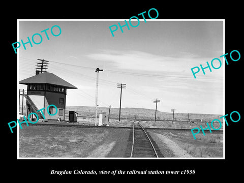 OLD LARGE HISTORIC PHOTO OF BRAGDON COLORADO, THE RAILROAD DEPOT TOWER c1950