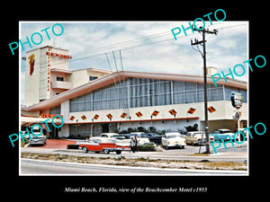 OLD LARGE HISTORIC PHOTO OF MIAMI BEACH FLORIDA, THE BEACHCOMBER MOTEL c1955