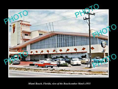 OLD LARGE HISTORIC PHOTO OF MIAMI BEACH FLORIDA, THE BEACHCOMBER MOTEL c1955