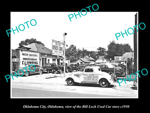 OLD LARGE HISTORIC PHOTO OF OKLAHOMA CITY OK, THE BILL LOCH USED CAR YARD c1950