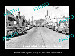 OLD LARGE HISTORIC PHOTO OF PISMO BEACH CALIFORNIA, THE MAIN St & STORES c1950