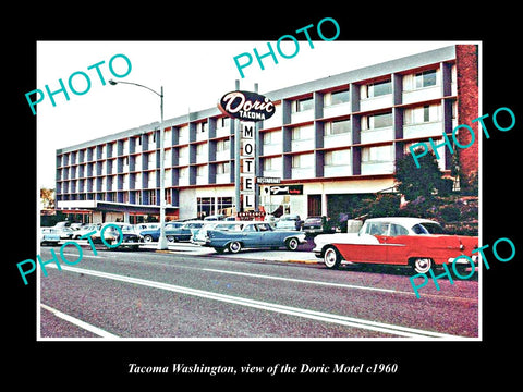 OLD LARGE HISTORIC PHOTO OF TACOMA WASHINGTON, VIEW OF THE DORIC MOTEL c1960