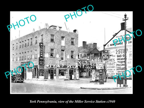 OLD LARGE HISTORIC PHOTO OF YORK PENNSYLVANIA, THE MILLER SERVICE STATION c1940