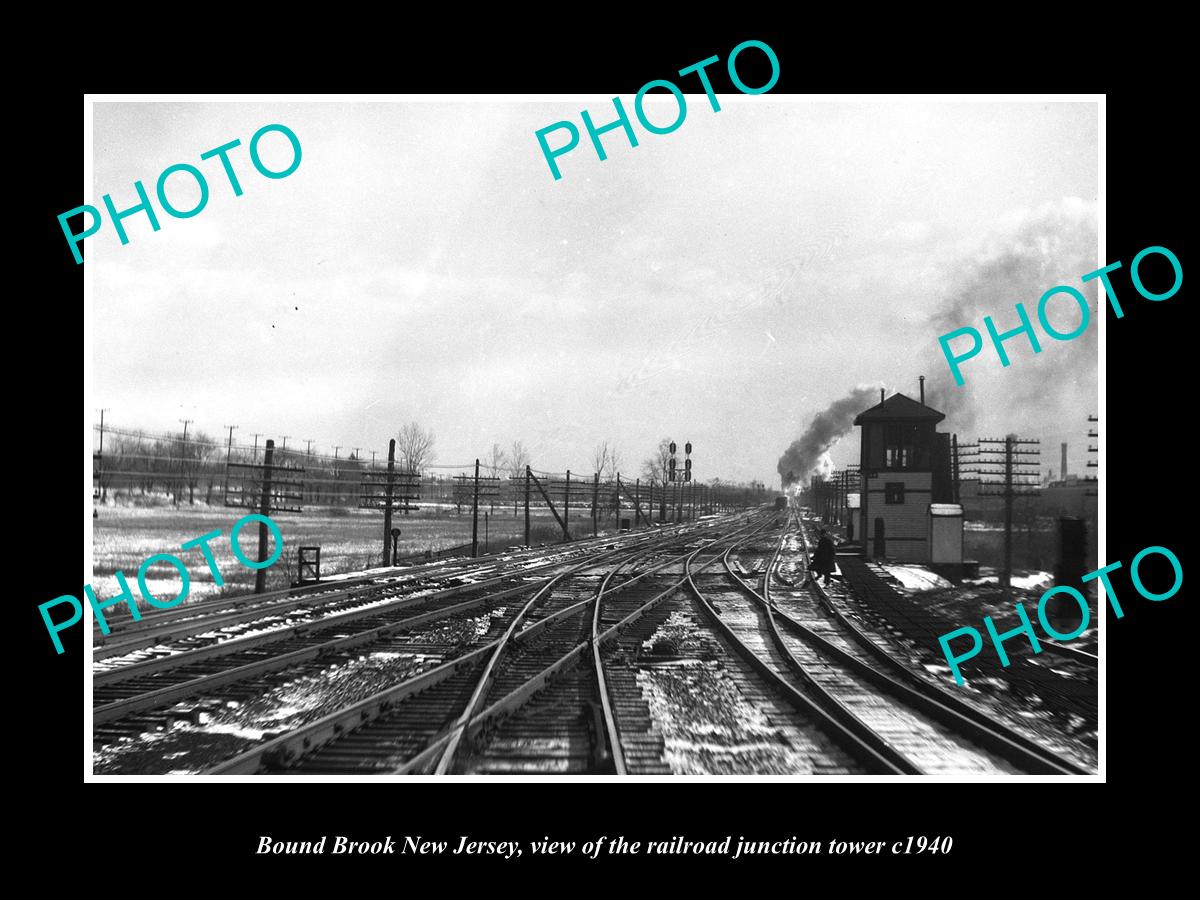 OLD LARGE HISTORIC PHOTO OF BOUND BROOK NEW JERSEY, THE RAILROAD TOWER c1940