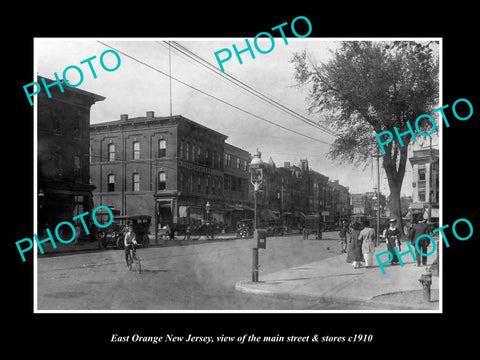 OLD LARGE HISTORIC PHOTO OF EAST ORANGE NEW JERSEY, THE MAIN St & STORES c1910