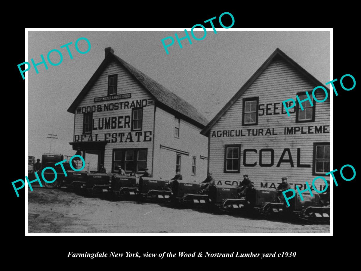 OLD LARGE HISTORIC PHOTO OF FARMINGDALE NEW YORK, THE W&N LUMBER YARD c1930