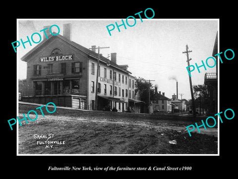 OLD LARGE HISTORIC PHOTO OF FULTONVILLE NEW YORK, THE STORE & CANAL St c1900