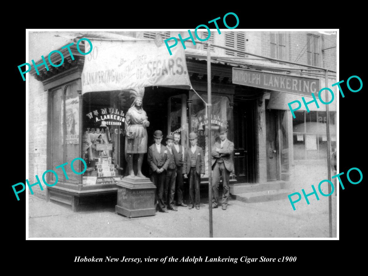 OLD LARGE HISTORIC PHOTO OF HOBOKEN NEW JERSEY, THE LANKERING CIGAR STORE c1900