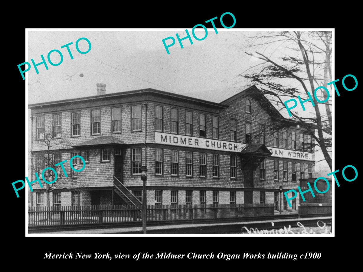 OLD LARGE HISTORIC PHOTO OF MERRICK NEW YORK, THE CHURCH ORGAN FACTORY c1900