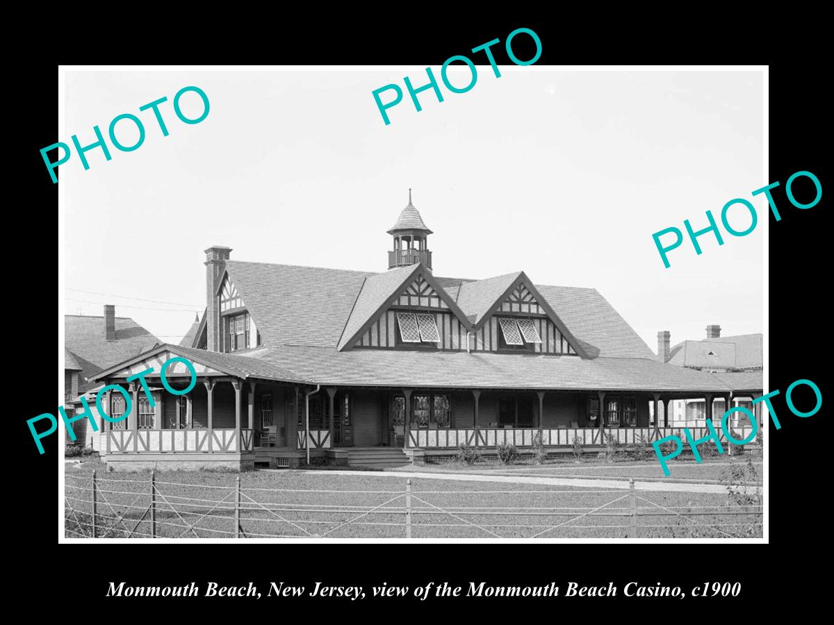 OLD LARGE HISTORIC PHOTO OF MONMOUTH BEACH NEW JERSEY, VIEW OF THE CASINO c1900