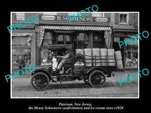 OLD LARGE HISTORIC PHOTO OF PATERSON NEW JERSEY, SCHOENEWE ICE CREAM STORE c1920