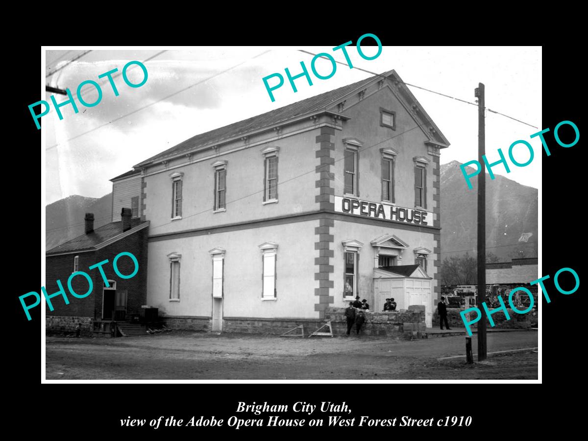 OLD LARGE HISTORIC PHOTO OF BRIGHAM CITY UTAH, THE ADOBE OPERA HOUSE c1910