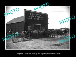 OLD LARGE HISTORIC PHOTO OF BRIGHAM CITY UTAH, THE FRYER HOUSE STABLES c1910