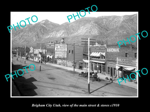 OLD LARGE HISTORIC PHOTO OF BRIGHAM CITY UTAH, THE MAIN STREET & STORES c1910