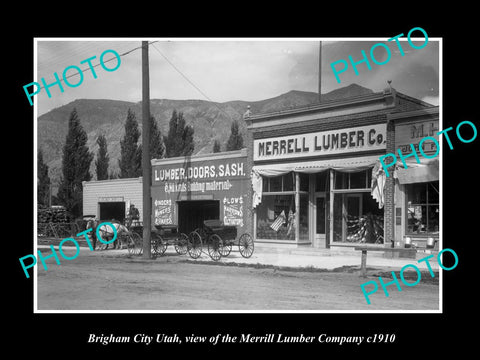 OLD LARGE HISTORIC PHOTO OF BRIGHAM CITY UTAH, THE MERRILL LUMBER Co c1910