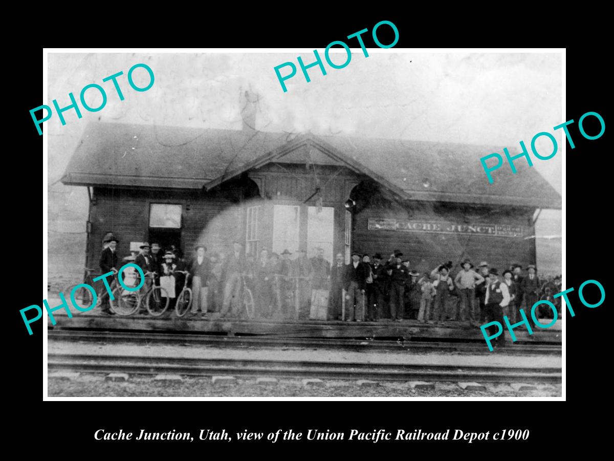 OLD LARGE HISTORIC PHOTO OF CACHE JUNCTION UTAH, THE U/P RAILROAD DEPOT c1900