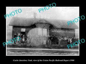 OLD LARGE HISTORIC PHOTO OF CACHE JUNCTION UTAH, THE U/P RAILROAD DEPOT c1900