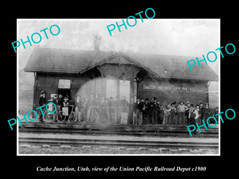 OLD LARGE HISTORIC PHOTO OF CACHE JUNCTION UTAH, THE U/P RAILROAD DEPOT c1900