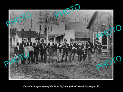 OLD LARGE HISTORIC PHOTO OF CORVALIS OREGON, THE BAND & CORVALIS BREWERY c1905