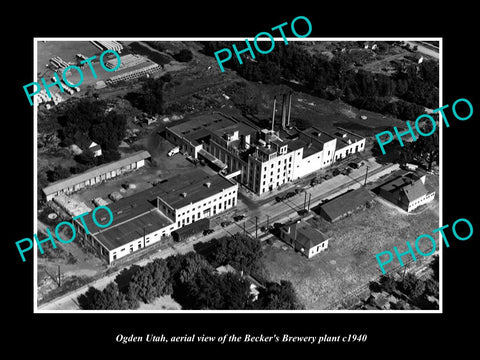 OLD LARGE HISTORIC PHOTO OF OGDEN UTAH, THE BECKER BREWERY PLANT c1940