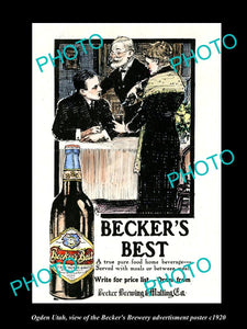 OLD LARGE HISTORIC PHOTO OF OGDEN UTAH, THE BECKER BREWERY BEER POSTER c1920 2