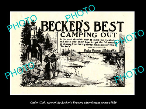 OLD LARGE HISTORIC PHOTO OF OGDEN UTAH, THE BECKER BREWERY BEER POSTER c1920 3