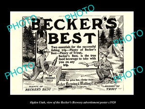 OLD LARGE HISTORIC PHOTO OF OGDEN UTAH, THE BECKER BREWERY BEER POSTER c1920 4