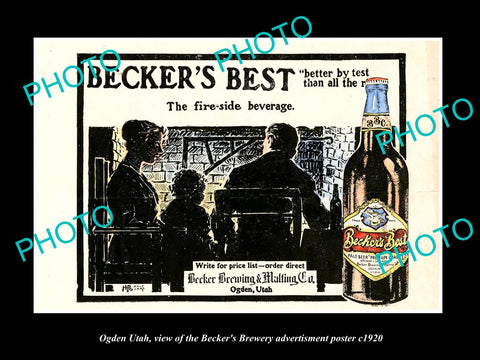 OLD LARGE HISTORIC PHOTO OF OGDEN UTAH, THE BECKER BREWERY BEER POSTER c1920 6