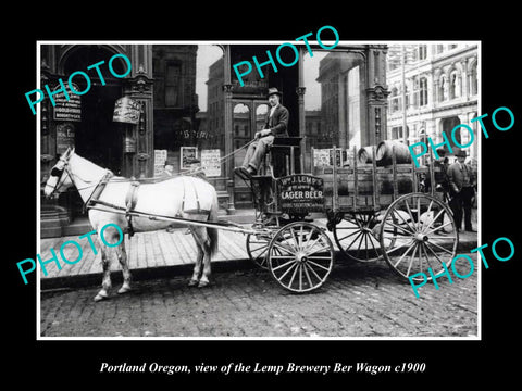 OLD LARGE HISTORIC PHOTO OF PORTLAND OREGON, THE LEMP BREWERY BEER WAGON c1900