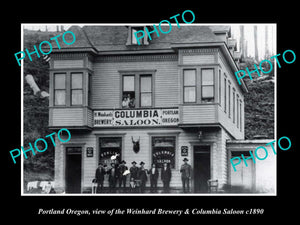 OLD LARGE HISTORIC PHOTO OF PORTLAND OREGON, THE WEINHARD BREWERY & SALOON c1890