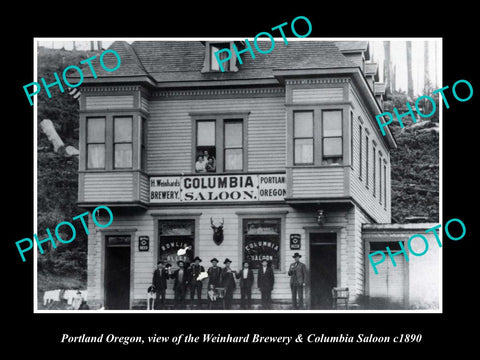 OLD LARGE HISTORIC PHOTO OF PORTLAND OREGON, THE WEINHARD BREWERY & SALOON c1890