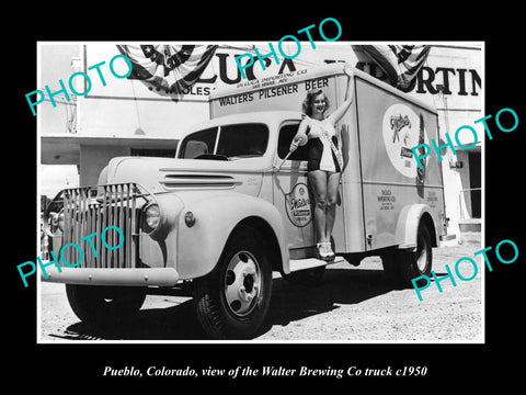 OLD LARGE HISTORIC PHOTO OF PUEBLO COLORADO, THE WALTER BREWERY TRUCK c1950 1