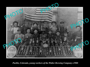 OLD LARGE HISTORIC PHOTO OF PUEBLO COLORADO, THE WALTER BREWERY WORKERS c1900