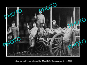 OLD LARGE HISTORIC PHOTO OF ROSEBURG OREGON, THE MAX WEISS BREWERY WORKERS c1890