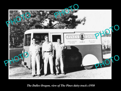 OLD LARGE HISTORIC PHOTO OF THE DALLES OREGON, THE PINE DAIRY MILK TRUCK c1950