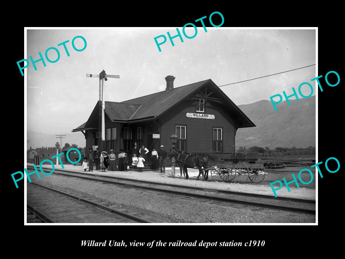 OLD LARGE HISTORIC PHOTO OF WILLARD UTAH, THE RAILROAD DEPOT STATION c1910