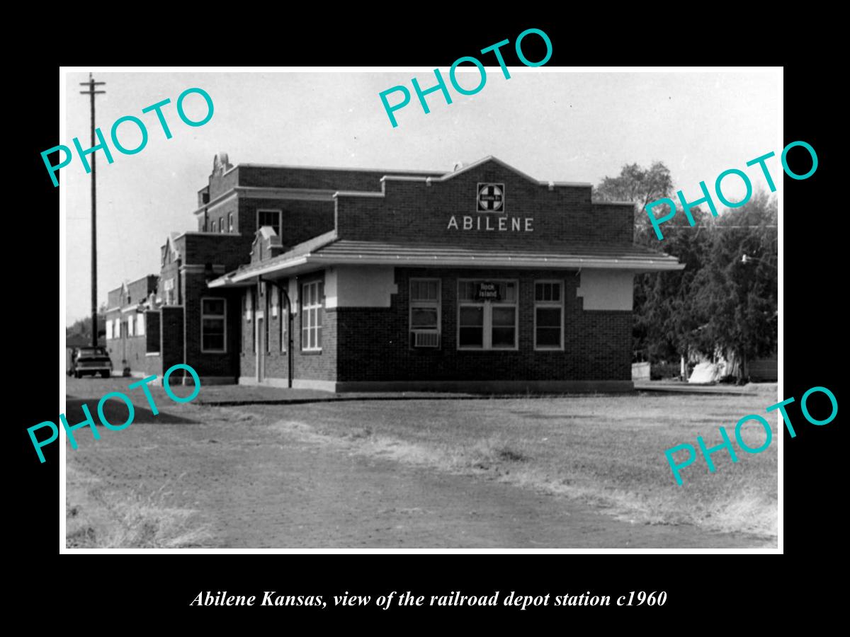 OLD LARGE HISTORIC PHOTO OF ABILENE KANSAS, THE RAILROAD DEPOT STATION c1960