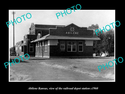 OLD LARGE HISTORIC PHOTO OF ABILENE KANSAS, THE RAILROAD DEPOT STATION c1960