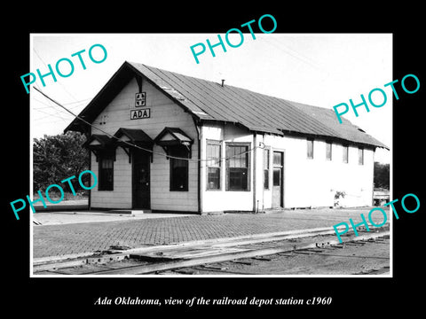 OLD LARGE HISTORIC PHOTO OF ADA OKLAHOMA, THE RAILROAD DEPOT STATION c1960